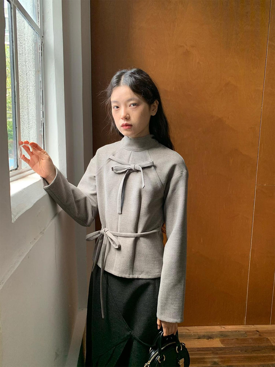 dorydory Dory Dory Bow Tie Mandarin Collar Blouse
