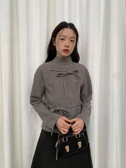 dorydory Dory Dory Bow Tie Mandarin Collar Blouse