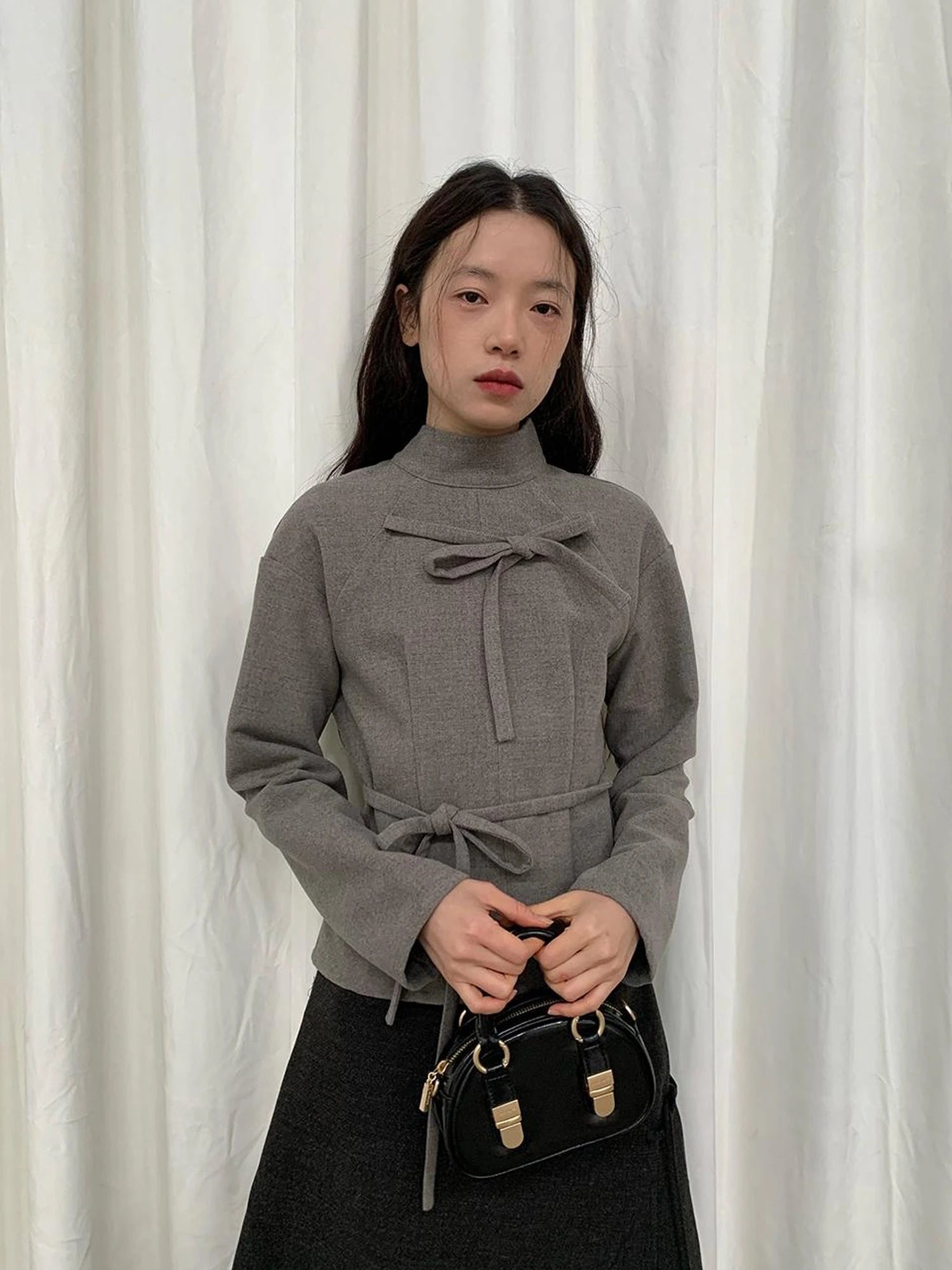 Dory Dory Bow Tie Mandarin Collar Blouse