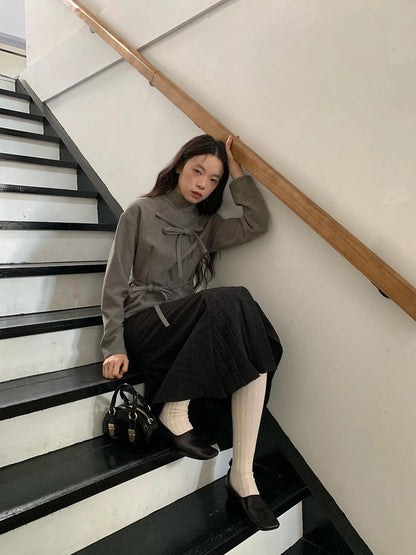 Dory Dory Bow Tie Mandarin Collar Blouse