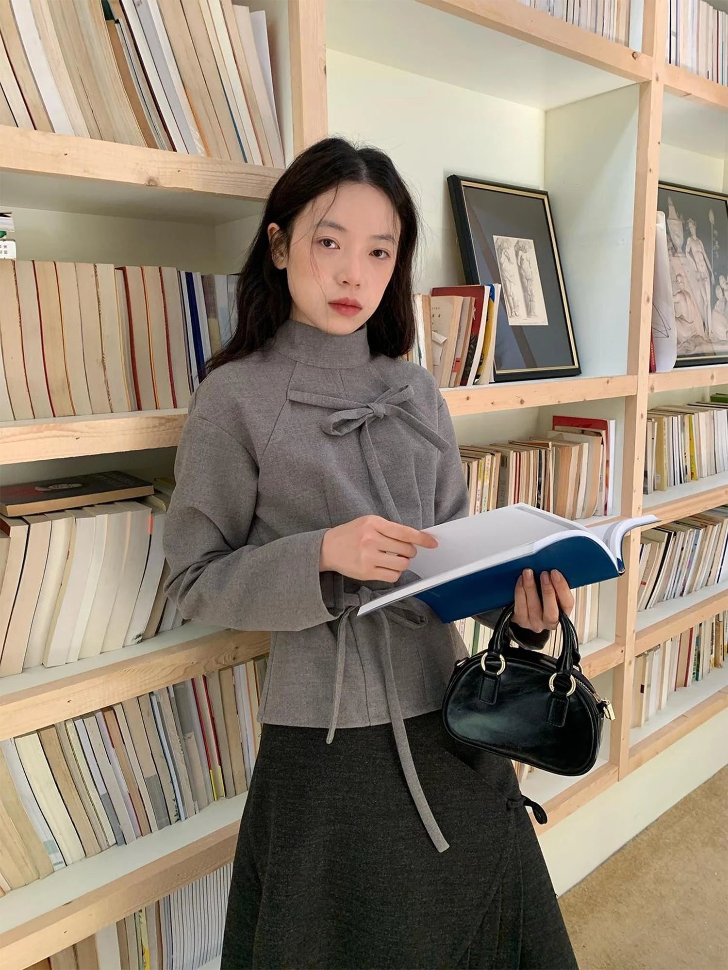 Dory Dory Bow Tie Mandarin Collar Blouse