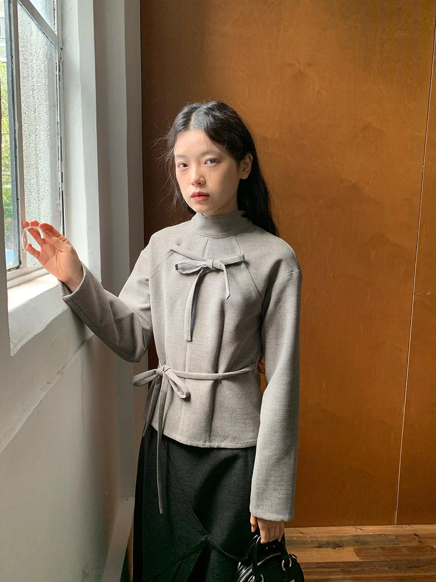 Dory Dory Bow Tie Mandarin Collar Blouse