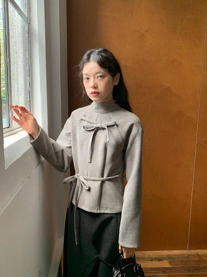 Dory Dory Bow Tie Mandarin Collar Blouse