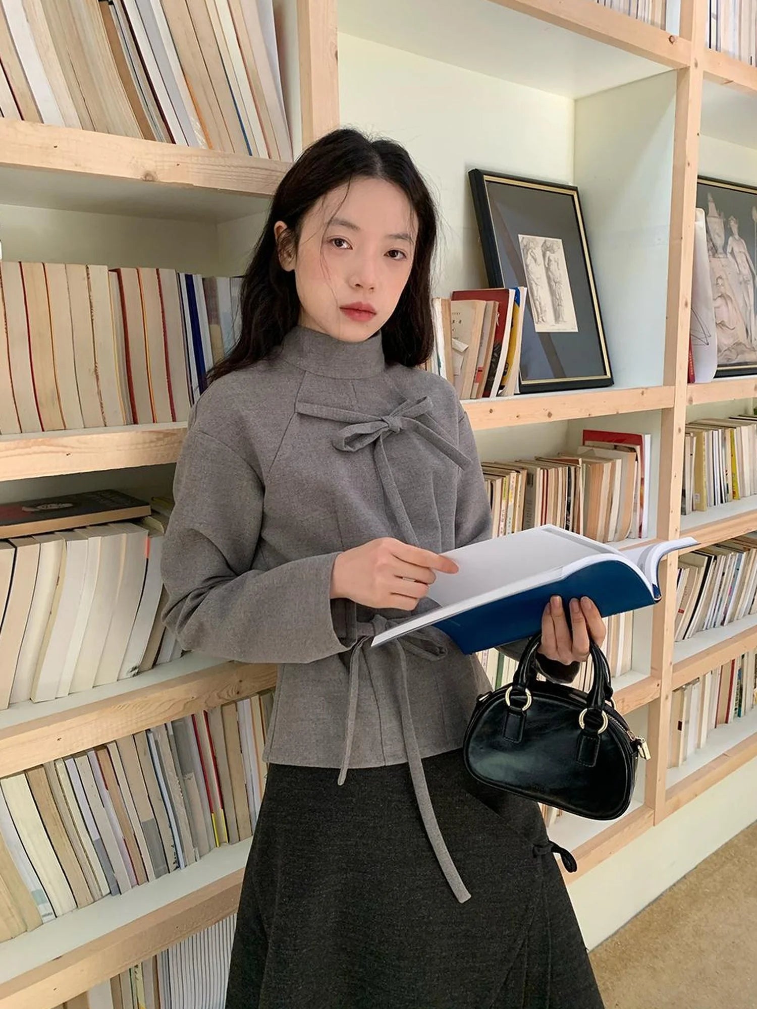 Dory Dory Bow Tie Mandarin Collar Blouse