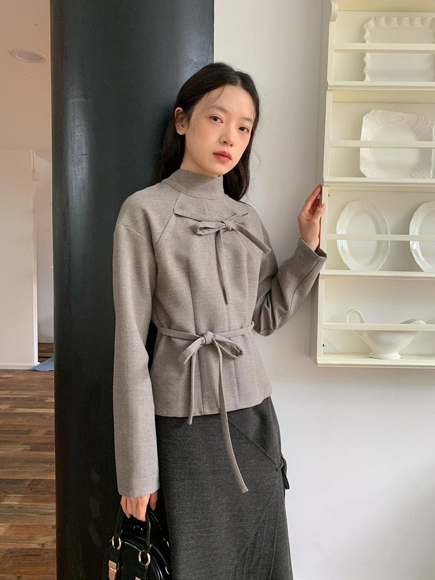 Dory Dory Bow Tie Mandarin Collar Blouse