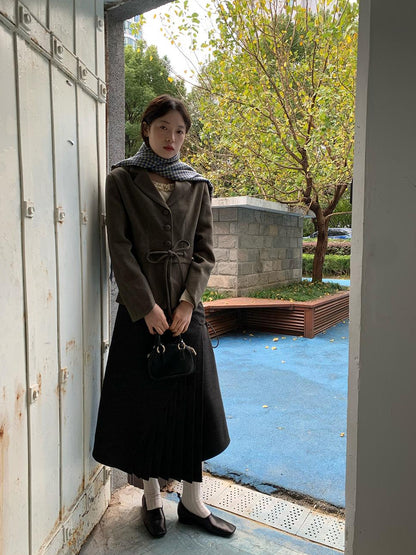 dorydory Textured Pleated Midi Skirt In Brushed Twill