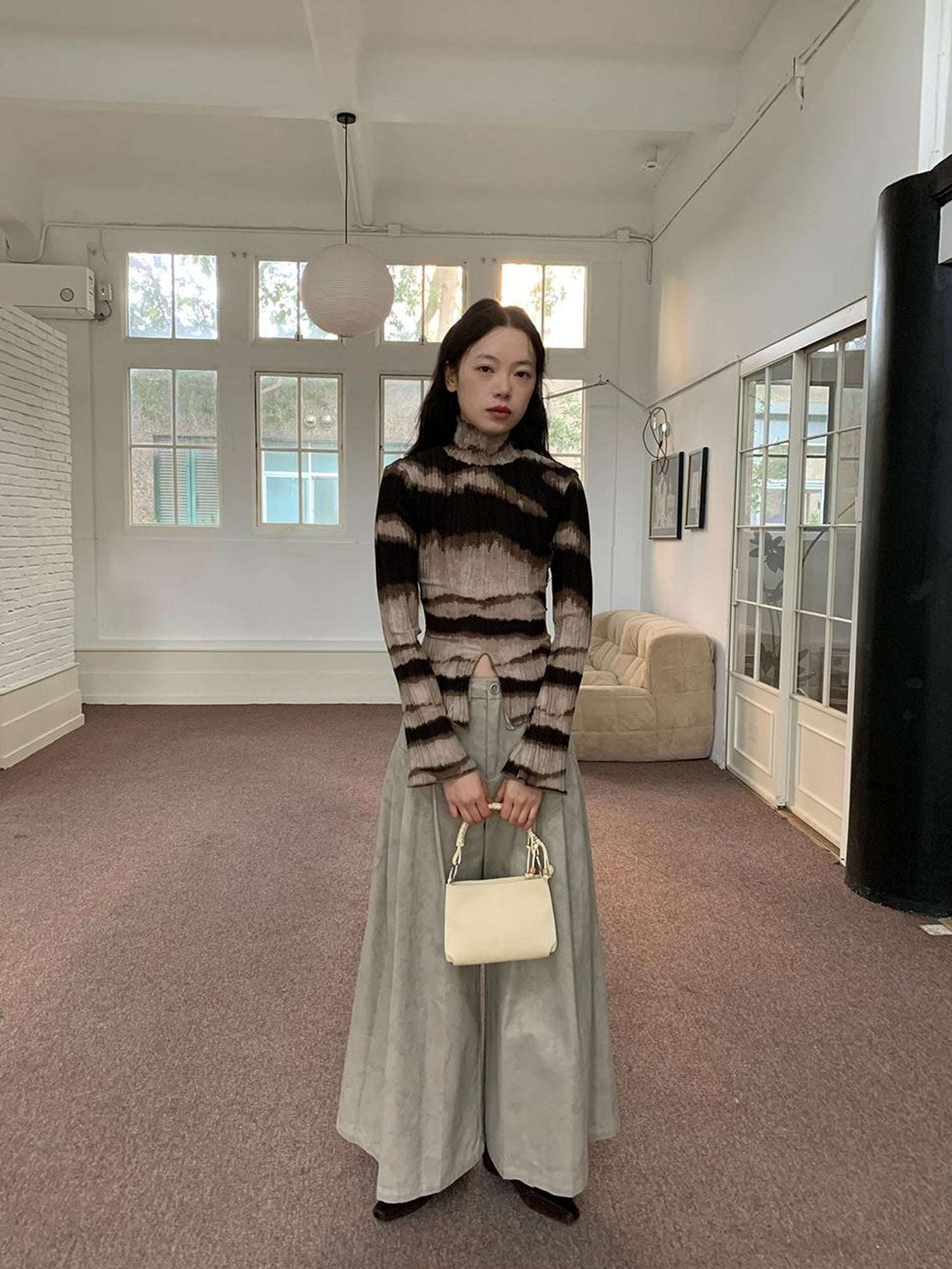 dorydory Textured Print High Neck Long Sleeve Tee