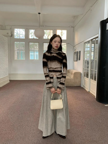 Textured Print High Neck Long Sleeve Tee