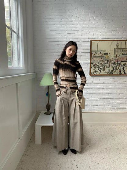 Textured Print High Neck Long Sleeve Tee