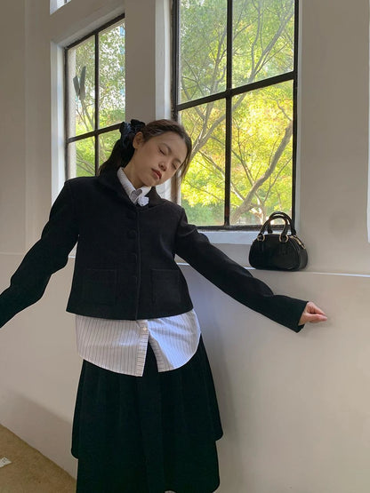 Velvet Texture A Line Skirt with Contrast Trim