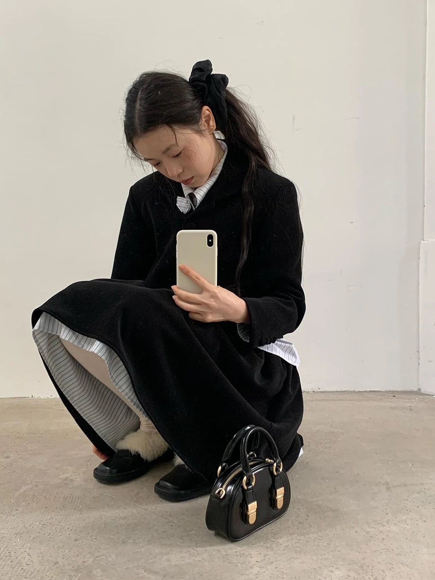 Velvet Texture A Line Skirt with Contrast Trim