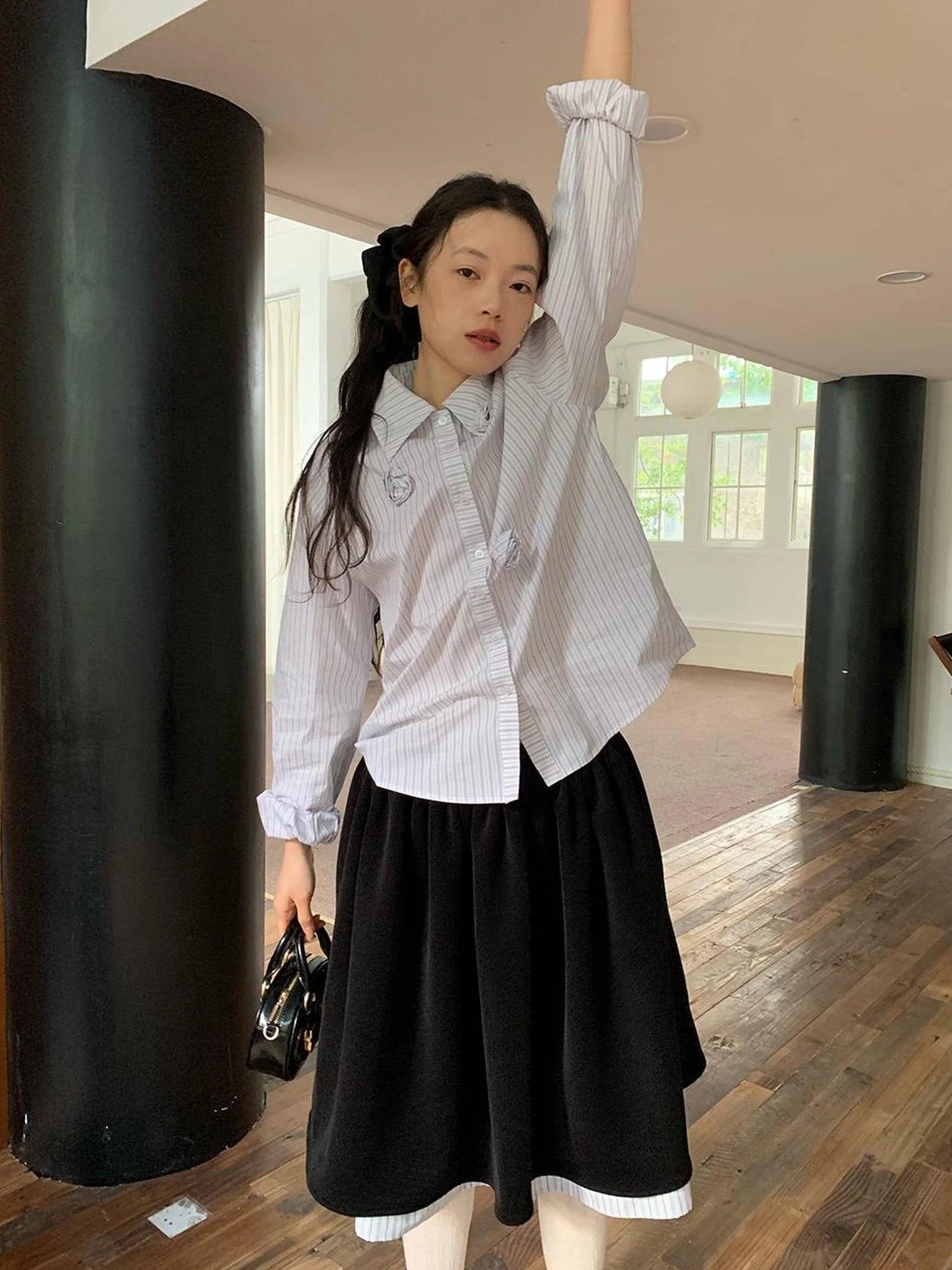 Velvet Texture A Line Skirt with Contrast Trim