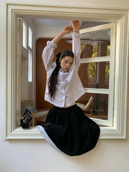 Velvet Texture A Line Skirt with Contrast Trim