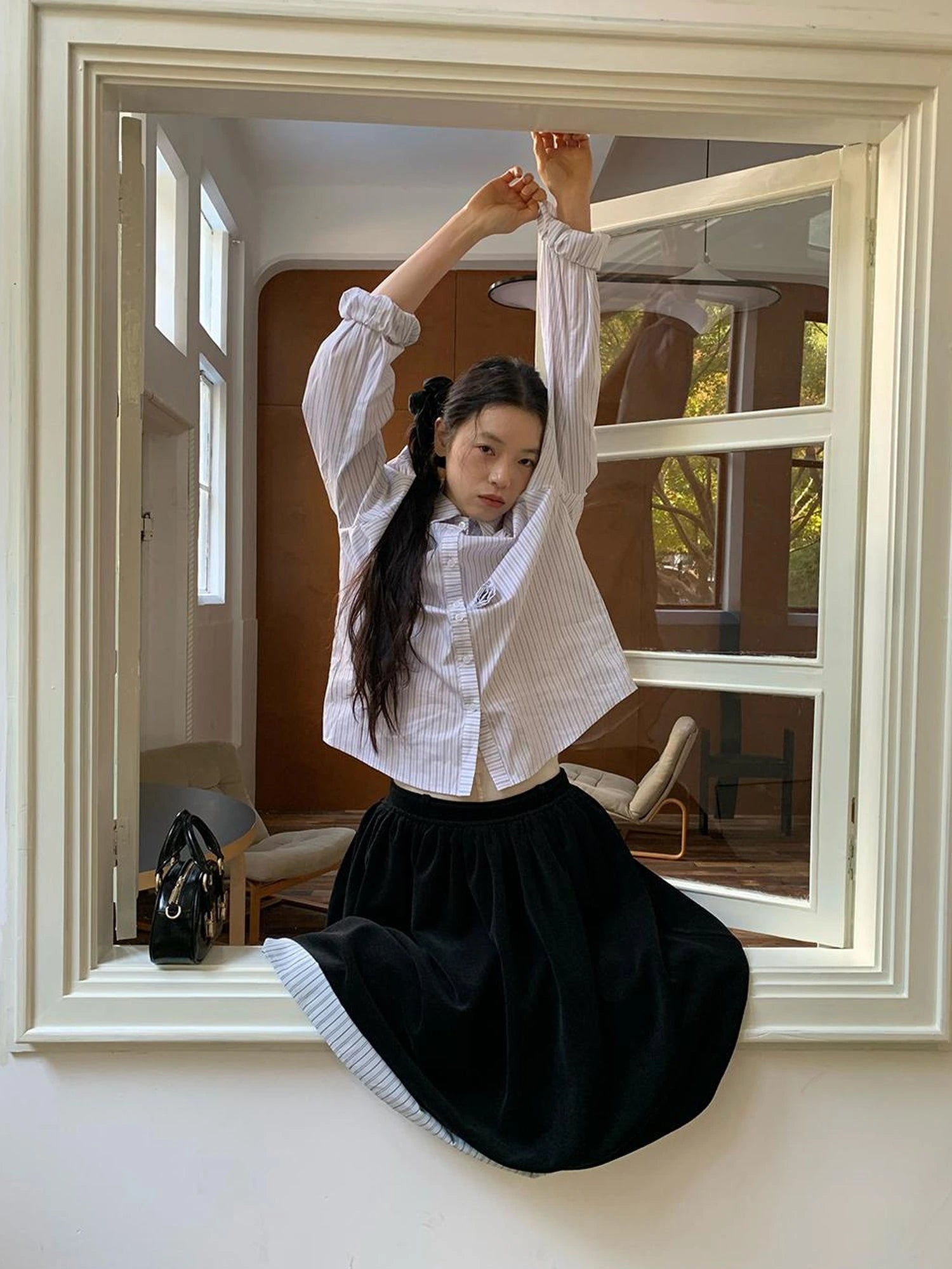 Velvet Texture A Line Skirt with Contrast Trim