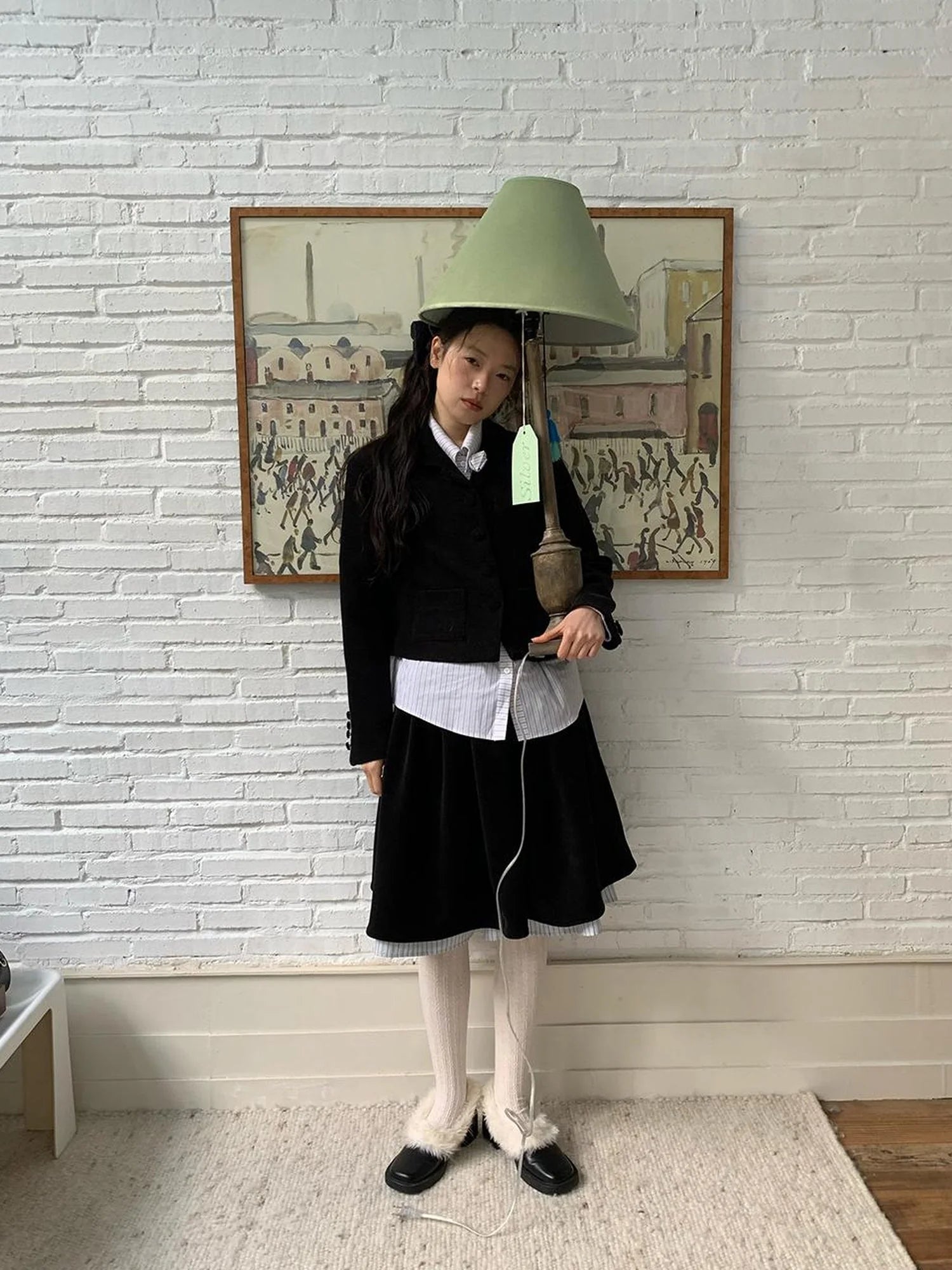 Velvet Texture A Line Skirt with Contrast Trim