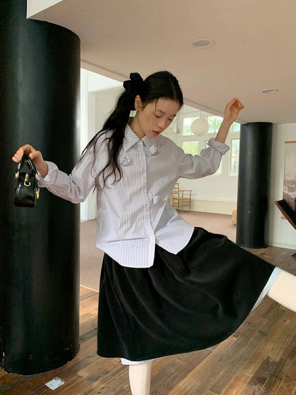 Velvet Texture A Line Skirt with Contrast Trim