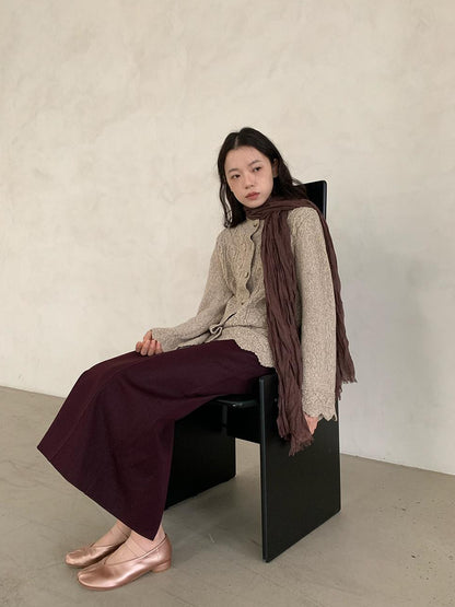 dorydory Vintage Cable Wave Knit Cardigan Sweater V-neck T-shirt Long Sleeve