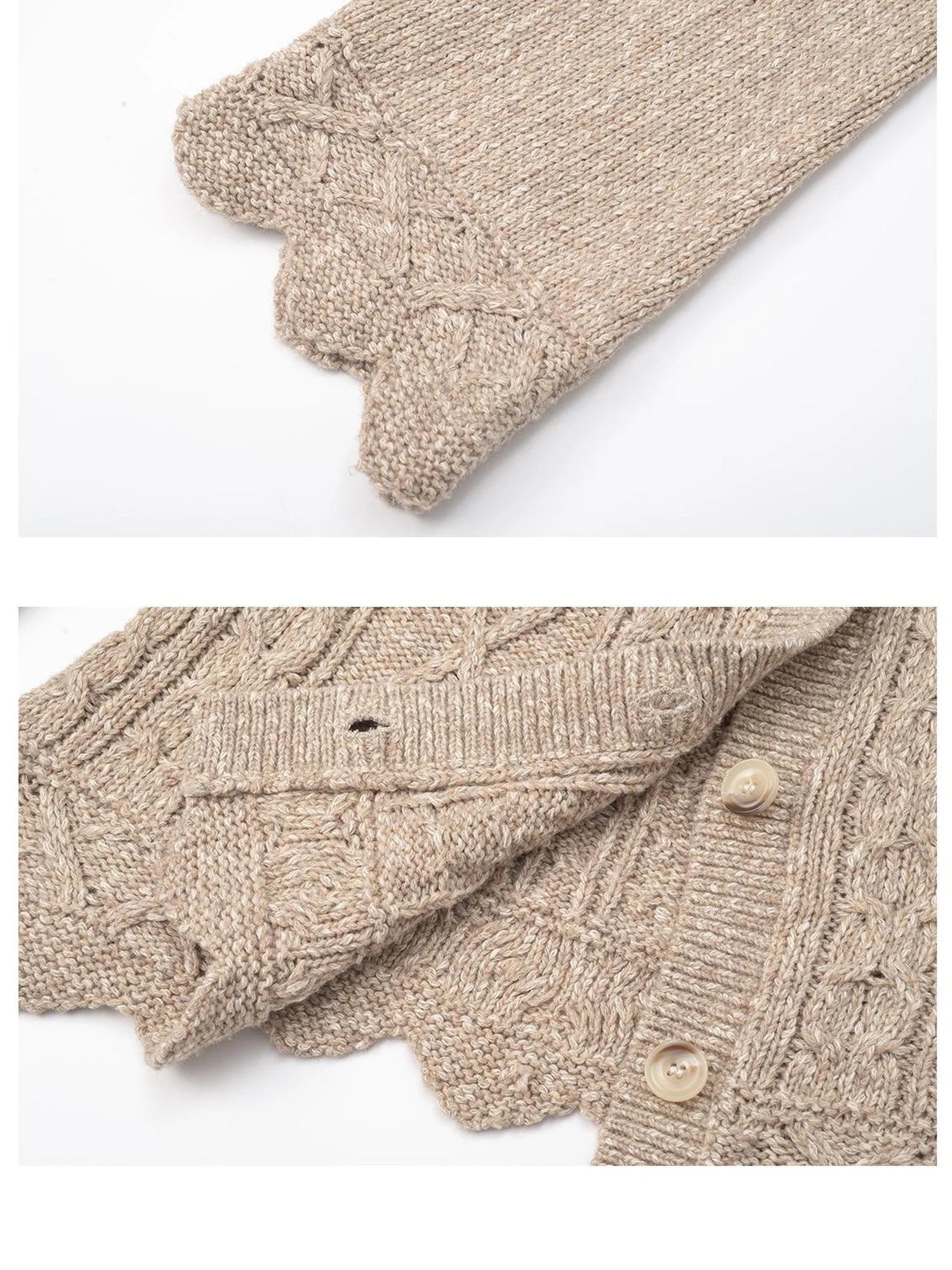 Vintage Cable Wave Knit Cardigan Sweater V-neck T-shirt Long Sleeve