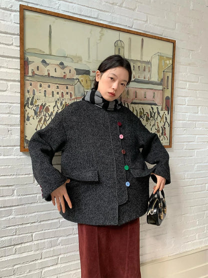 Wool Blend Textured Twist Coat