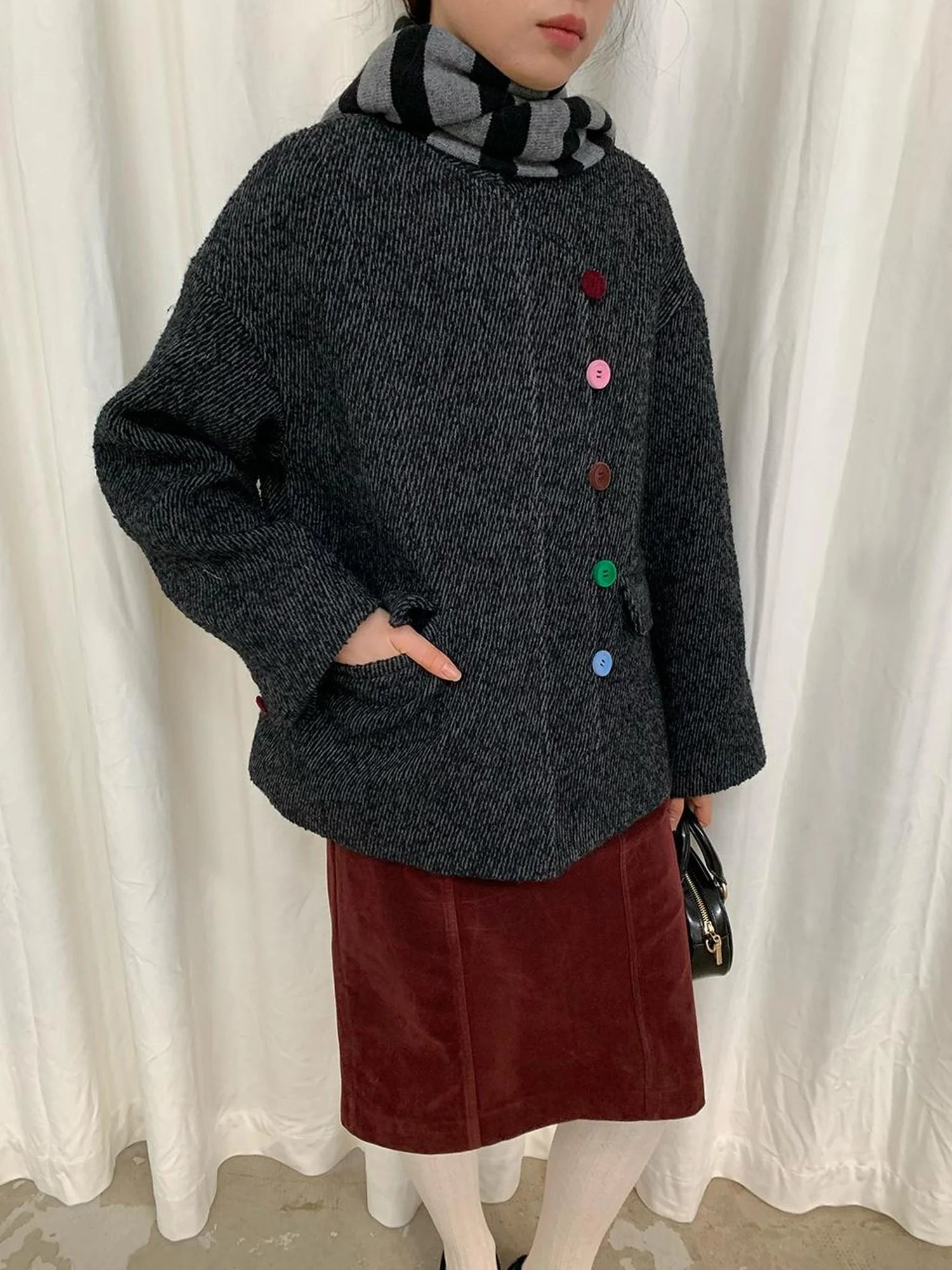 Wool Blend Textured Twist Coat