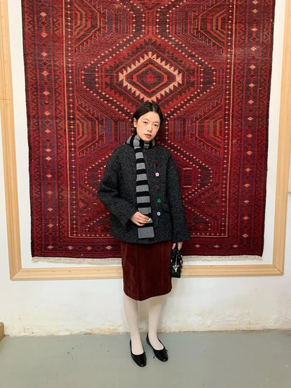 Wool Blend Textured Twist Coat