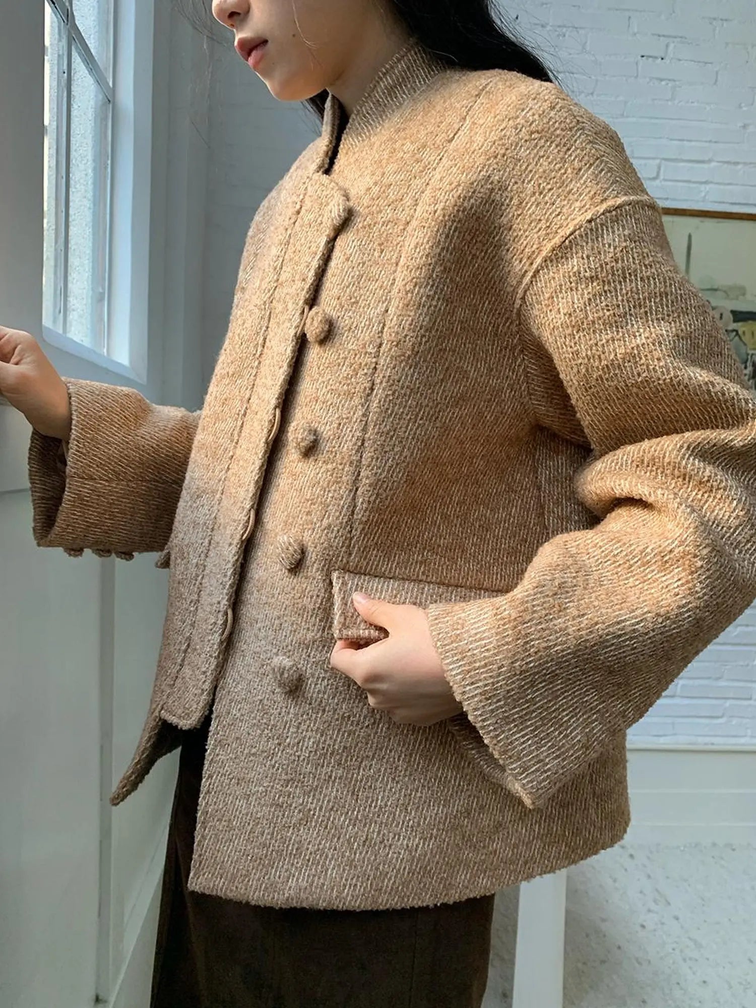 Wool Blend Textured Twist Coat