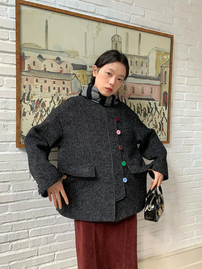 Wool Blend Textured Twist Coat