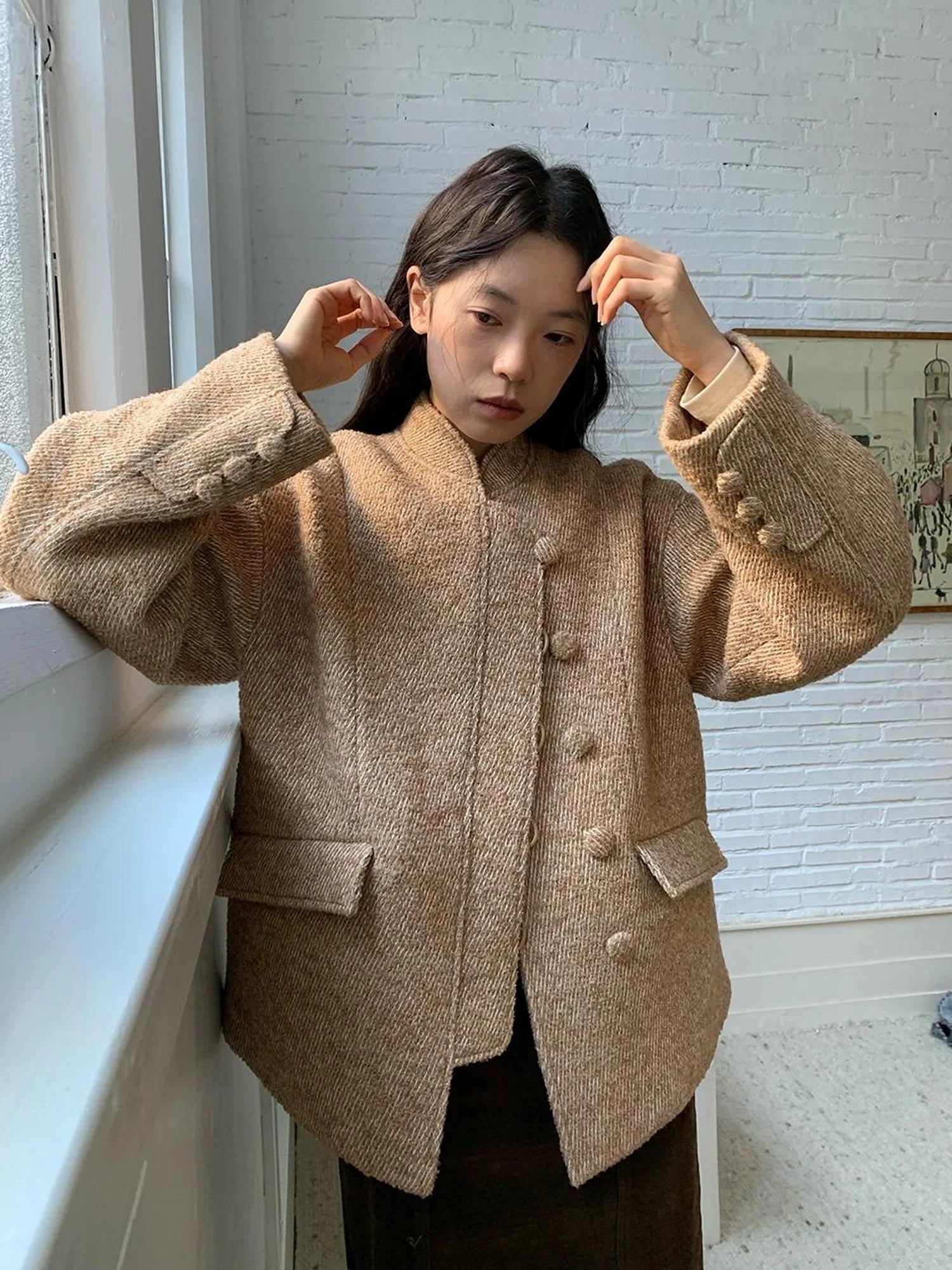 Wool Blend Textured Twist Coat