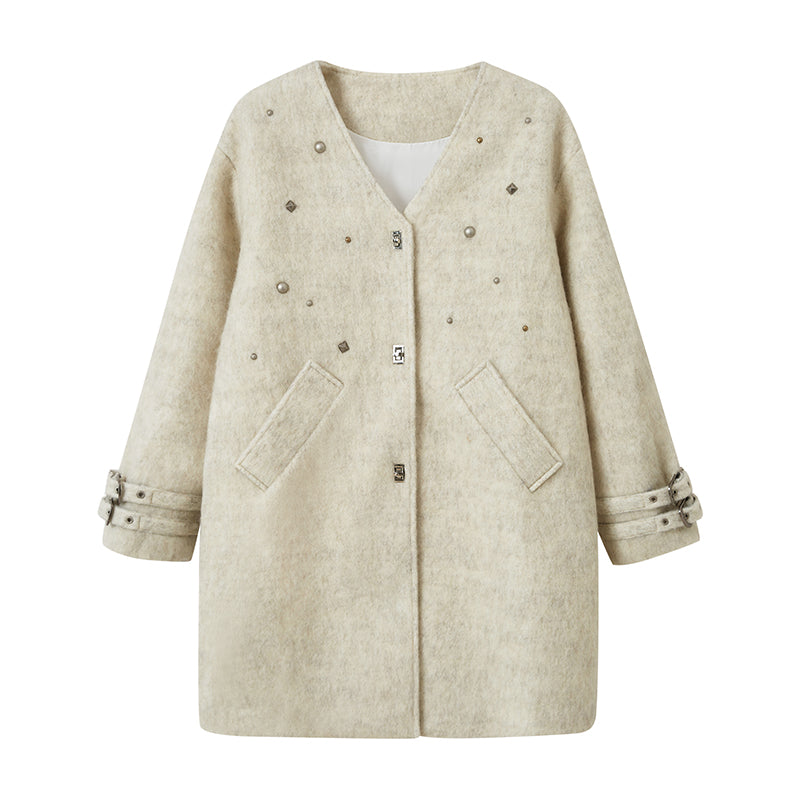 DIDDI MODA Starry Nail Wool Blend Trench Coat