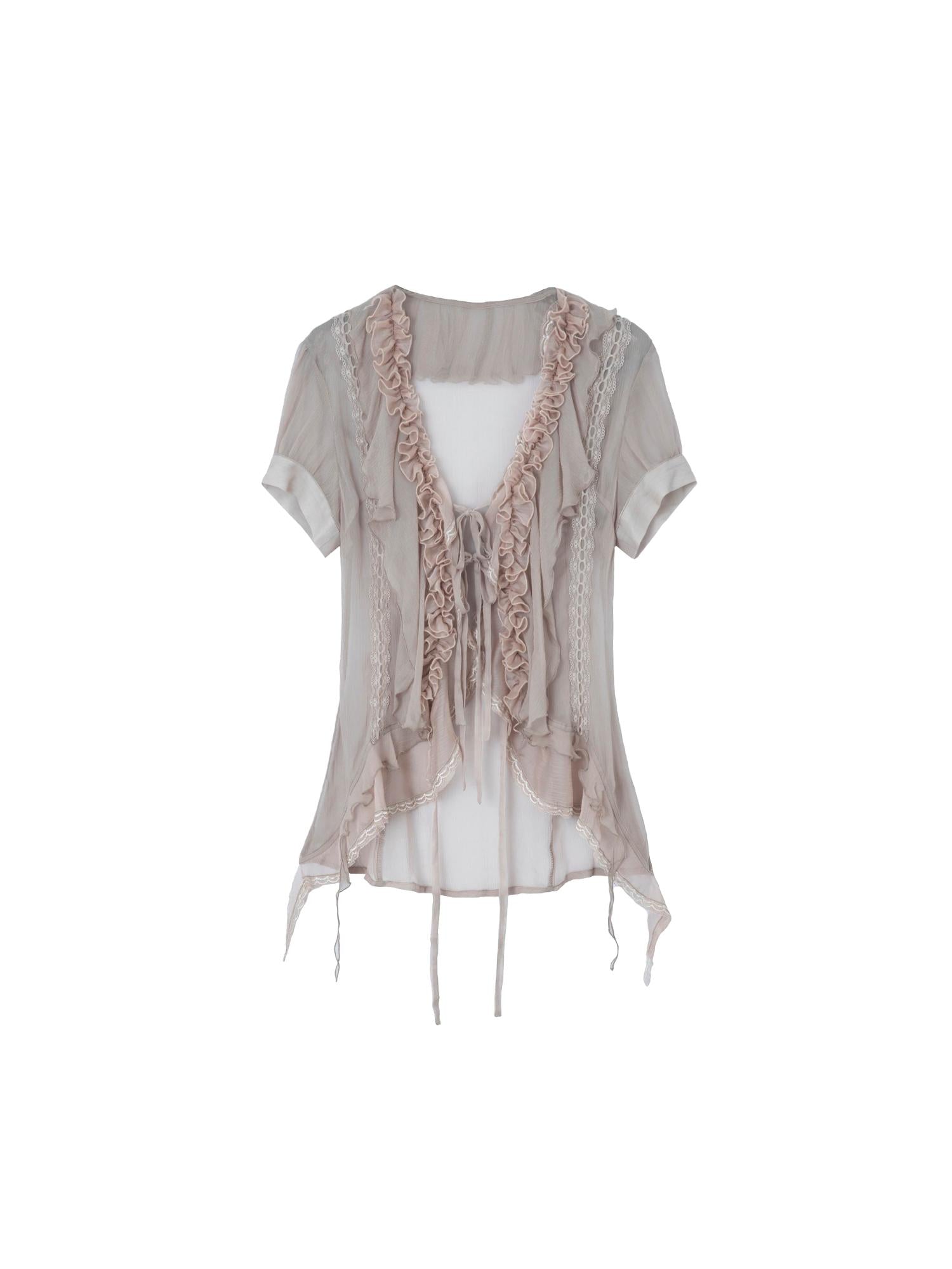 DoublePunch Sheer Textured Jellyfish Blouse With Layered Hem Shirt
