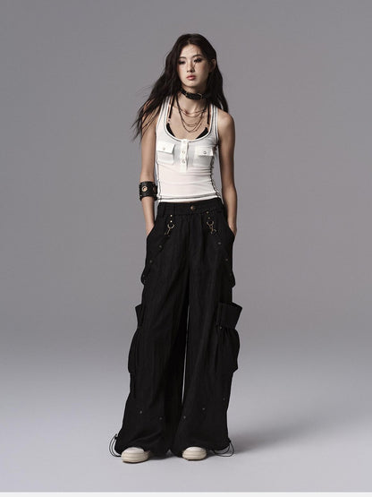Low pixel Soft Lyocell Wool Blend Dark Gothic Slim Fit Women Classic Solid Tank Tops