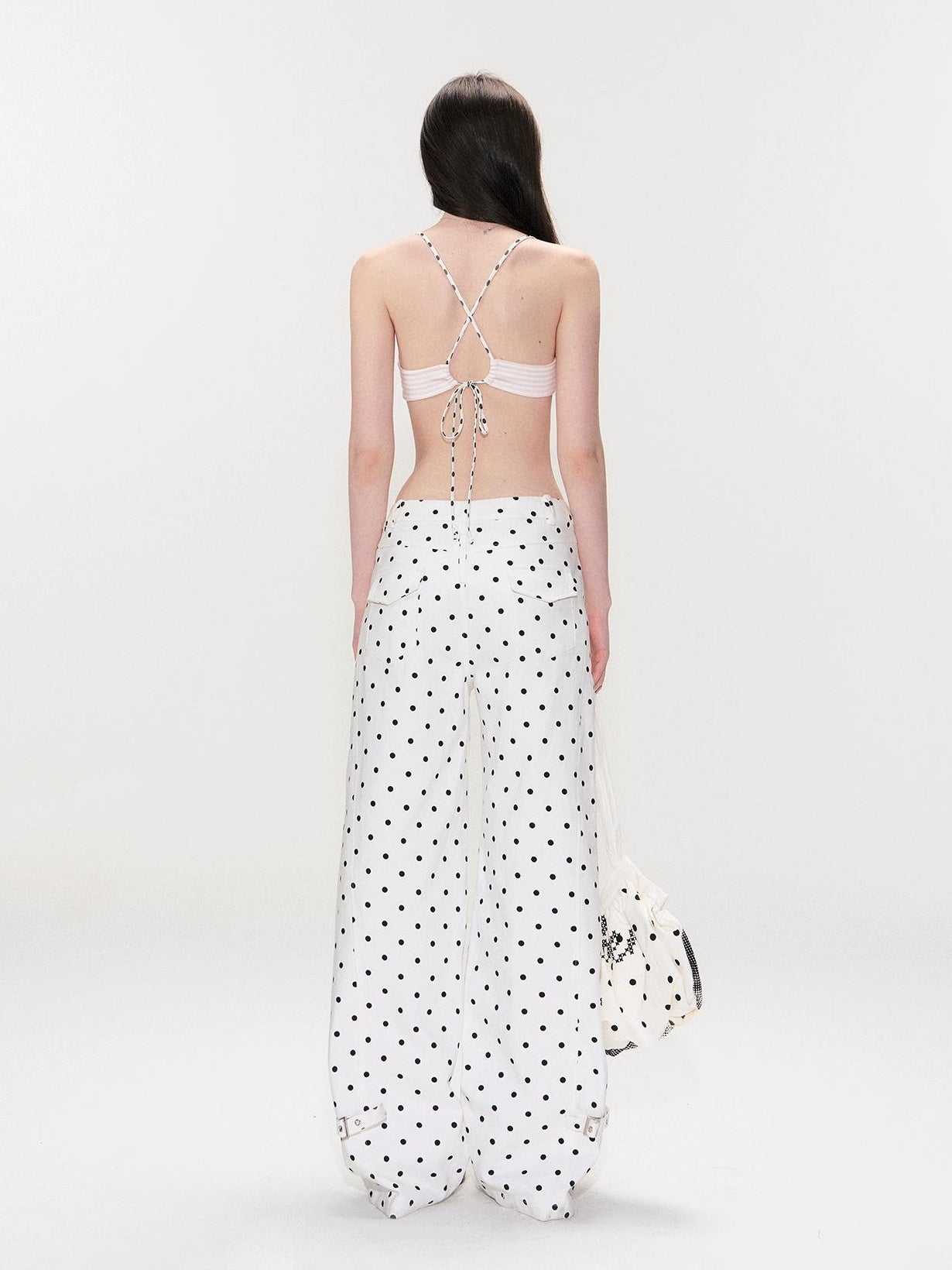The NeverMore Padded Polka Dot Slim Fit Cropped Round Neck Womens Cotton Blend Camisoles