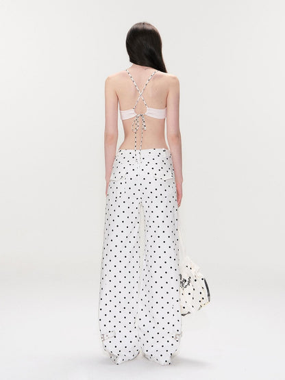 The NeverMore Padded Polka Dot Slim Fit Cropped Round Neck Womens Cotton Blend Camisoles