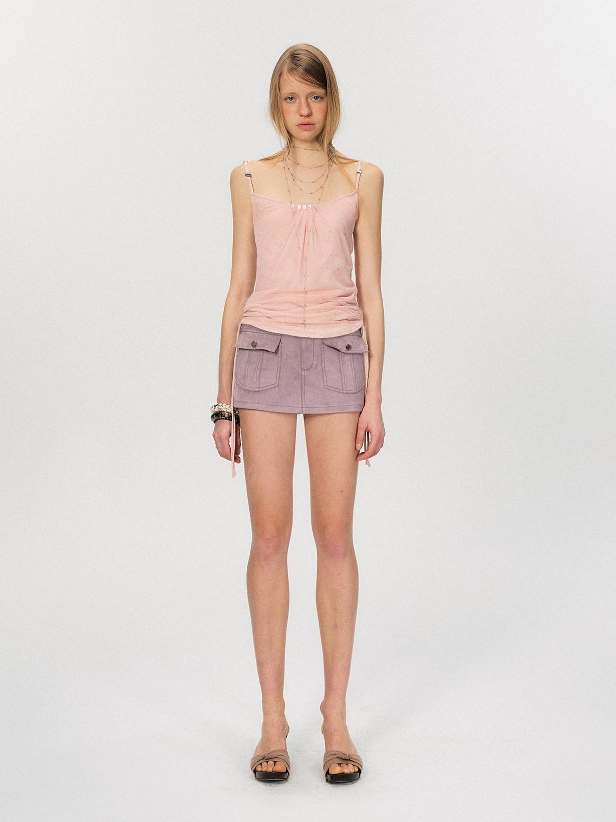 The NeverMore Soft Stretch Slim Fit Spaghetti Strap Short Cinnamon Pink Women Casual Camisoles