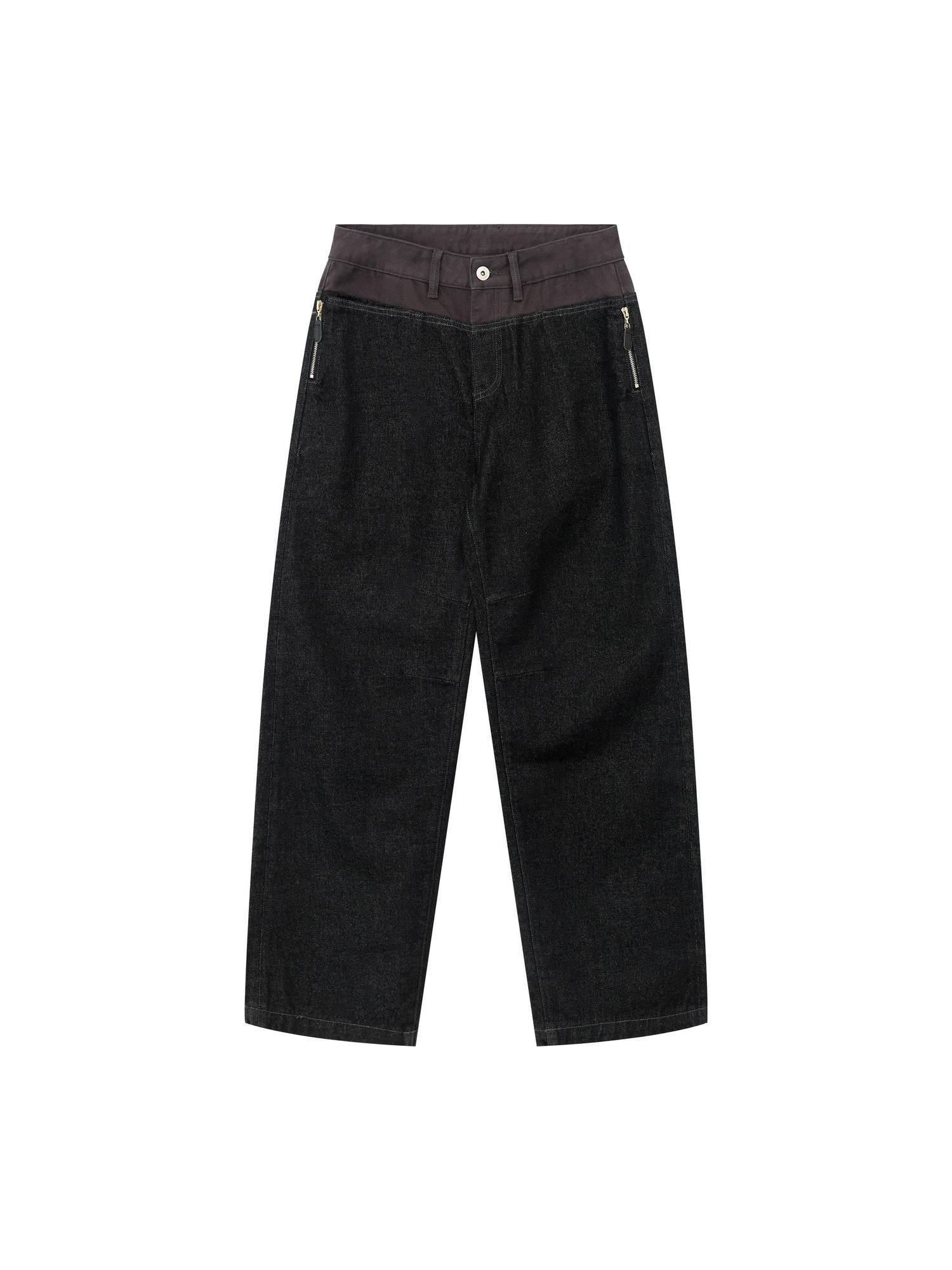 RUN TO THE FUTURE Casual Patchwork Low Waist Loose Women Black Cotton Wide-Leg Jeans