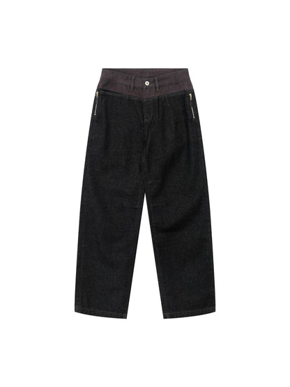 RUN TO THE FUTURE Casual Patchwork Low Waist Loose Women Black Cotton Wide-Leg Jeans