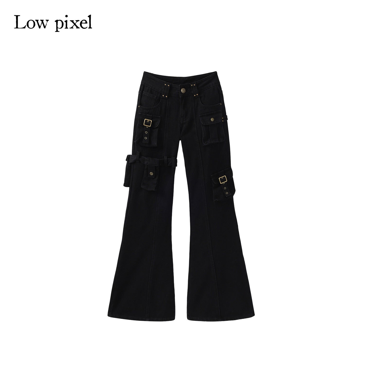 Low_pixel_Dark_Gothic_Flared_Mid_Rise_Pocketed_Cotton_Zip_Fly_Women_Black_Cargo_Pants_MISSTT