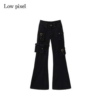 Low_pixel_Dark_Gothic_Flared_Mid_Rise_Pocketed_Cotton_Zip_Fly_Women_Black_Cargo_Pants_MISSTT
