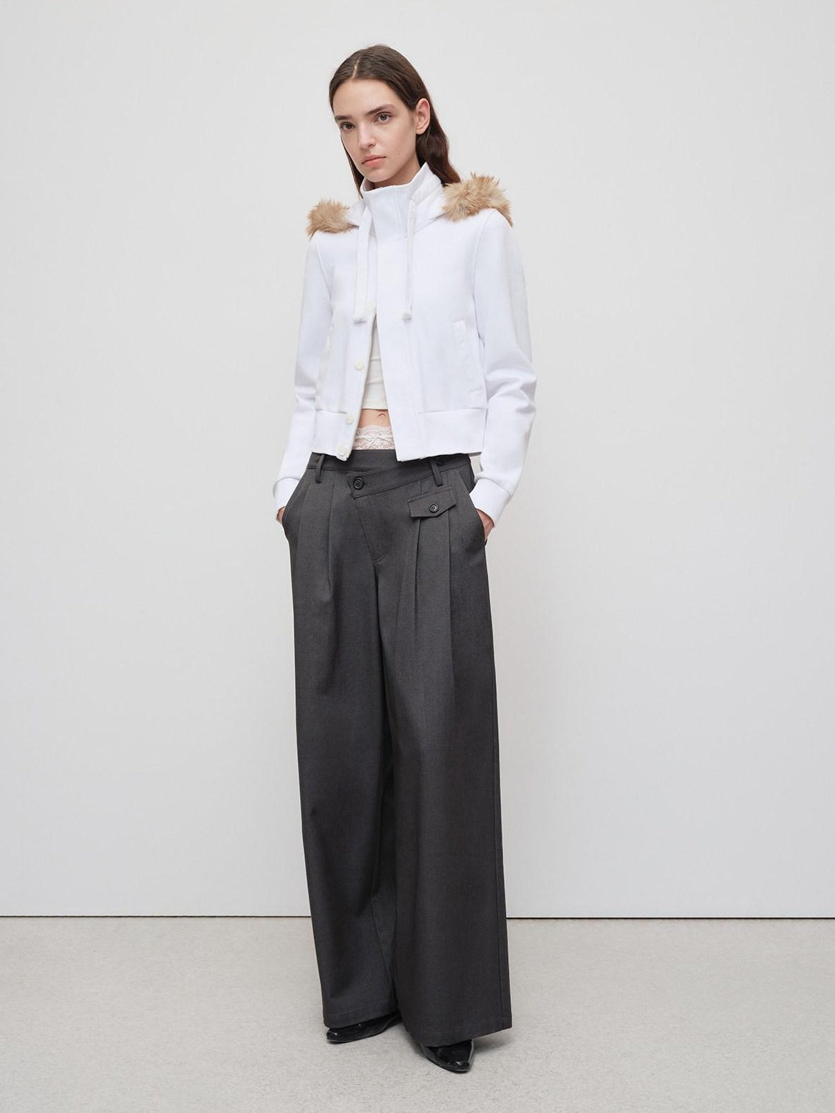 RUN TO THE FUTURE Soft Stretch Midrise Gray Casual Womens Zip Fly Polyester Lyocell Wide-Leg Pants