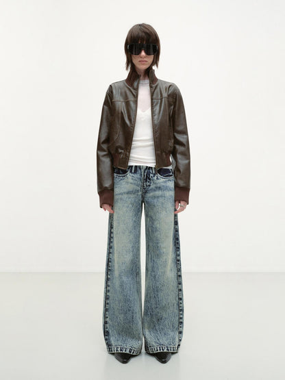 RUN TO THE FUTURE Vintage Washed Distressed Low Rise Durable Snow Blue Denim Women Straight Jeans