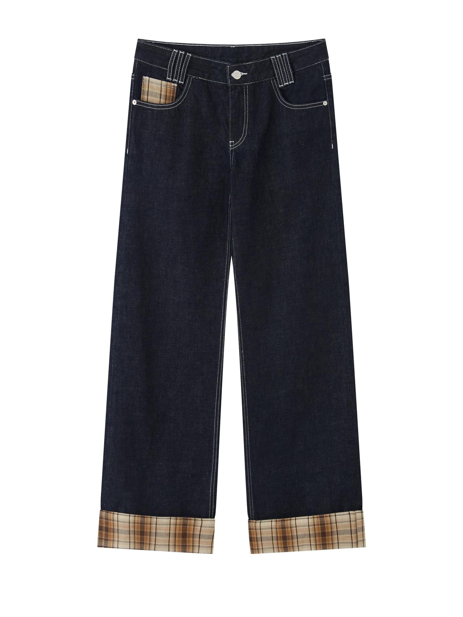 RUN TO THE FUTURE Washed Low Waist Wide Leg Loose Fit Casual Denim Indigo Straight Jeans