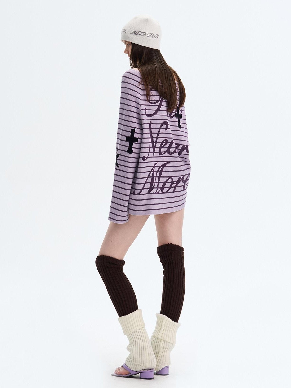 The NeverMore Sexy Colorblock Oversized Crewneck Short Striped Button Pullover Women Sweaters