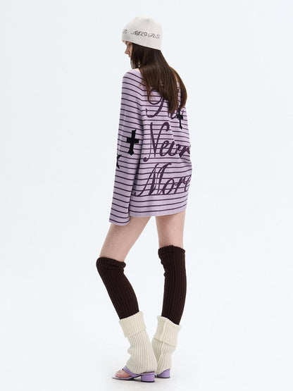 The NeverMore Sexy Colorblock Oversized Crewneck Short Striped Button Pullover Women Sweaters