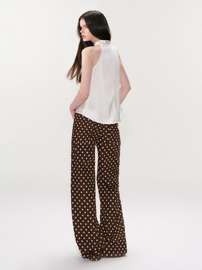 The NeverMore Cotton Polka Dot Vintage Natural Waist Casual Women Brown Straight Leg Jeans