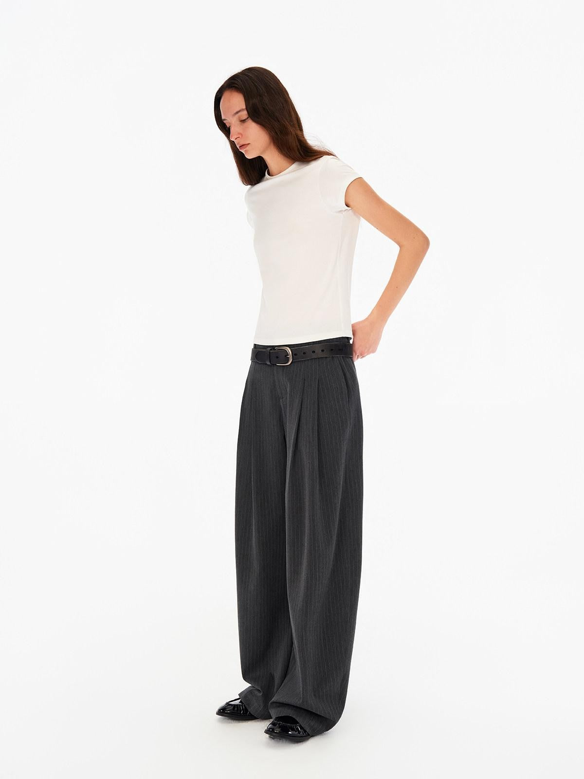 Northbutsouth Vertical Stripe No Waistband Relaxed Mid Rise Curved Leg Women&