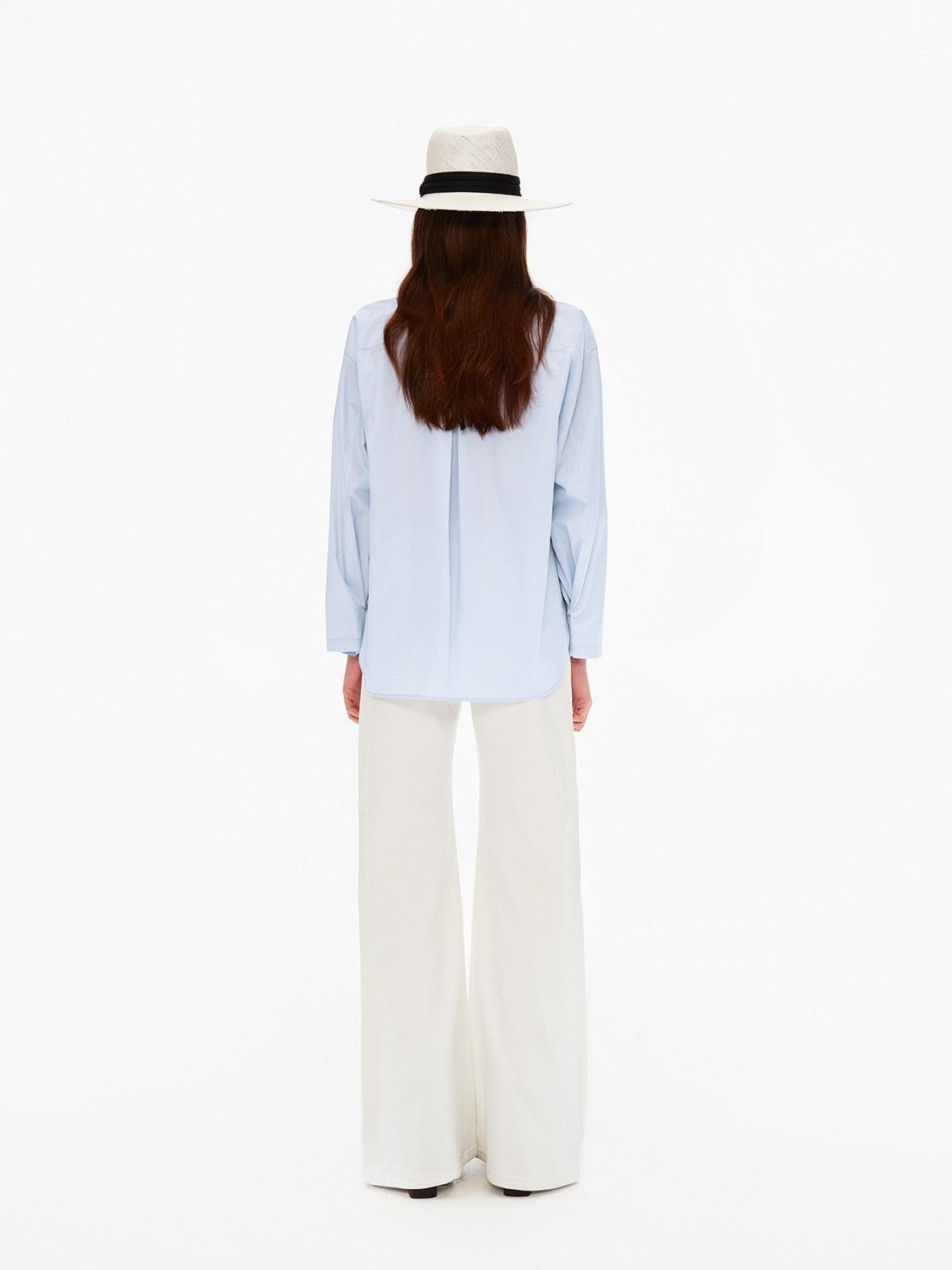 Northbutsouth Blue White Pleated Casual Loose Relaxed Fit Women&
