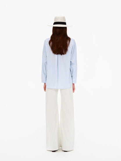 Northbutsouth Blue White Pleated Casual Loose Relaxed Fit Women&