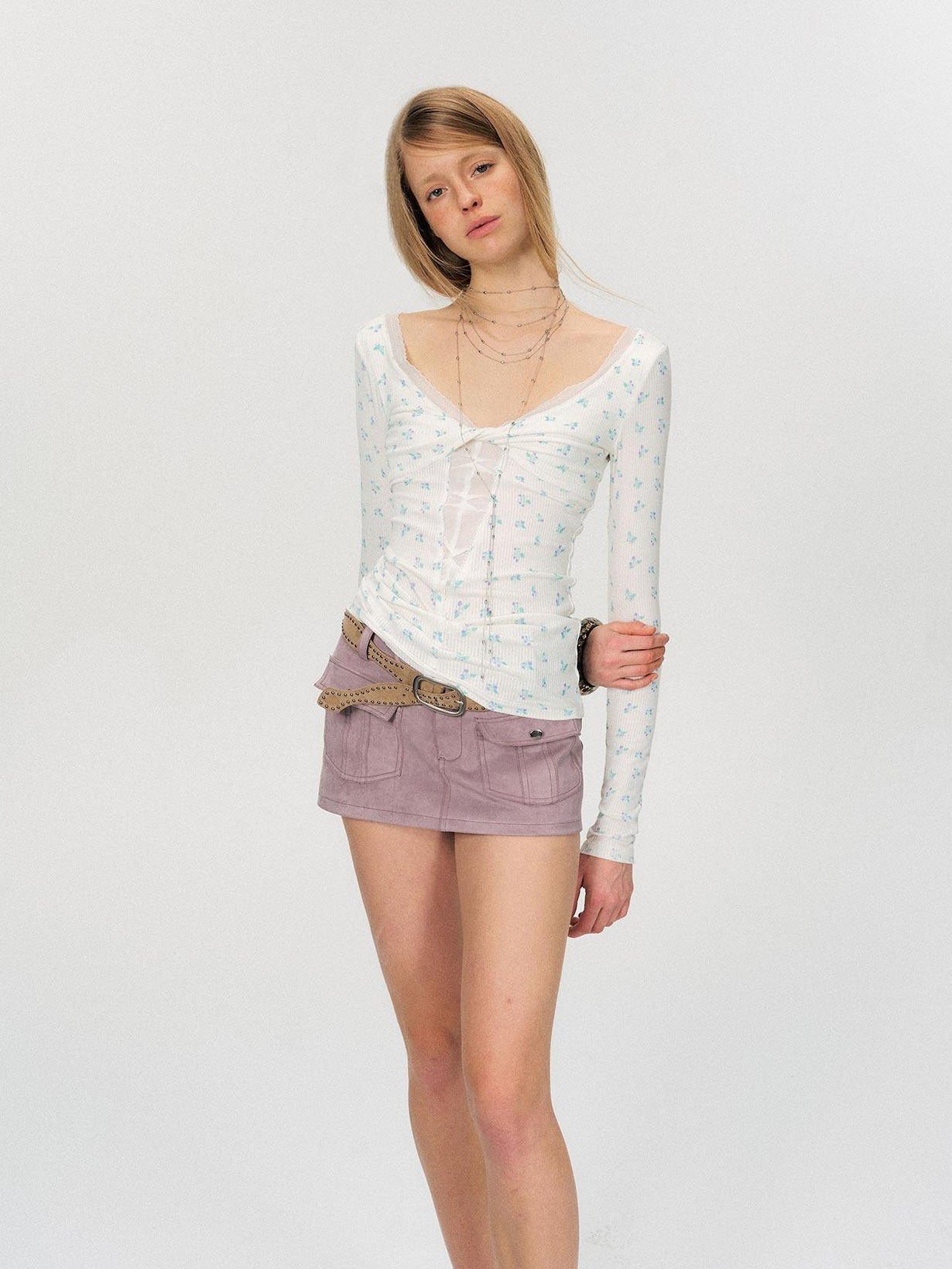 The NeverMore Sexy Mesh Floral Spliced Fitted Womens Stretch Long Sleeve Crop Tops
