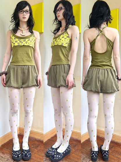 nit alcove High Waist Pockets Elastic Loose Straight Workwear Stretch Mid-Length Shorts