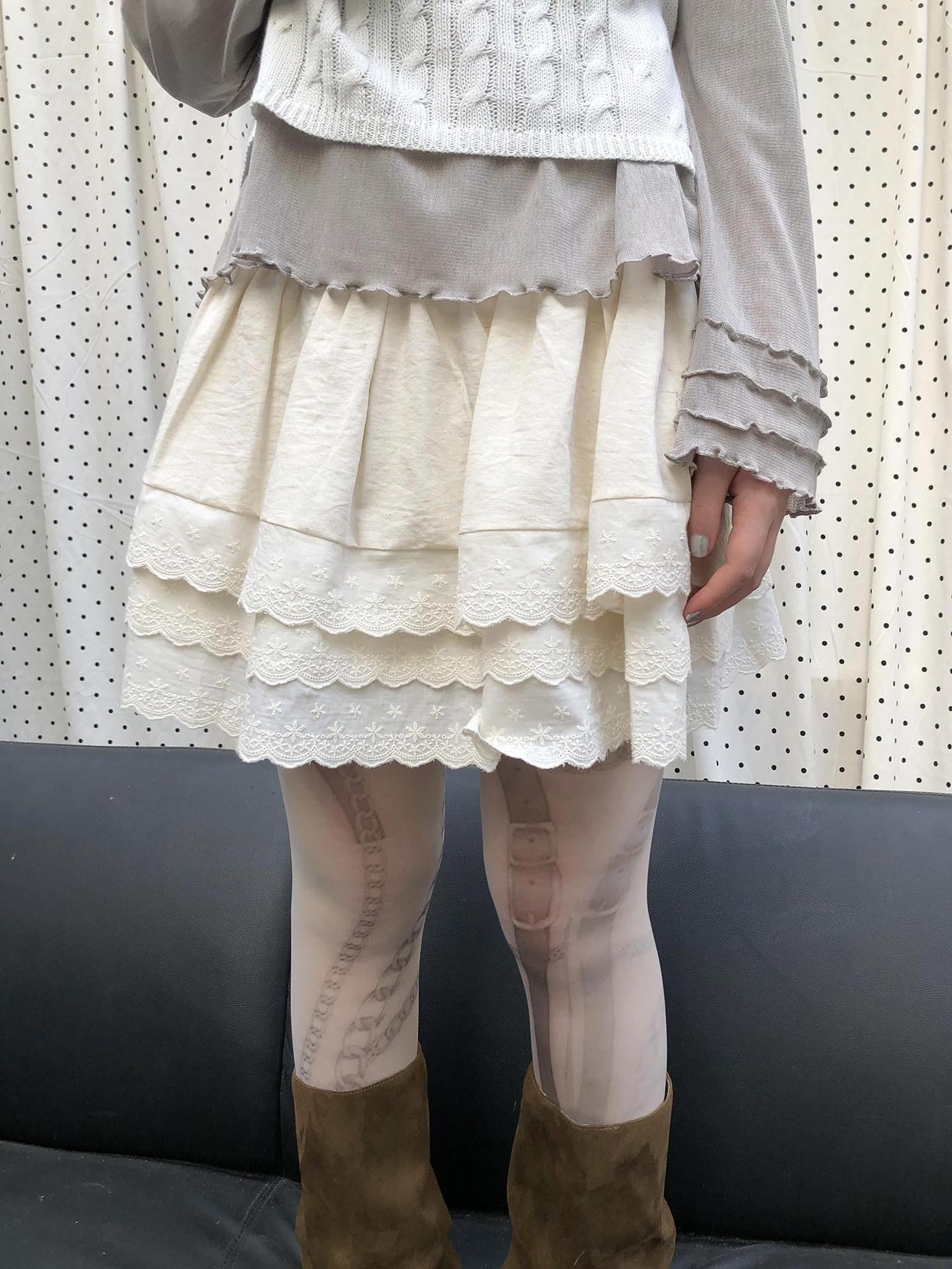 ang project Light Apricot Lace Spliced Embroidered High Waist Elastic A Line Women&